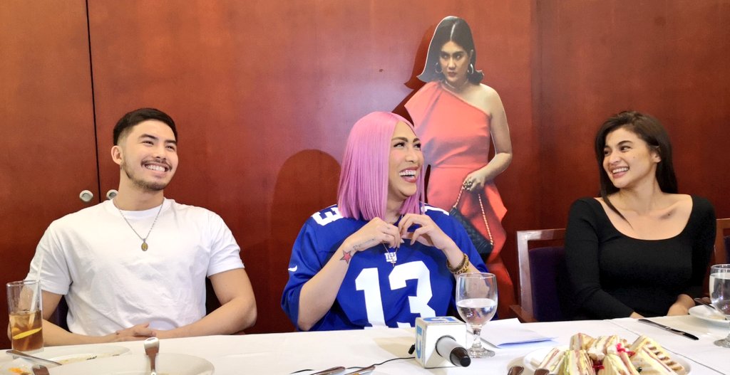 ABSCBNpr's tweet photo. Vice Ganda and Anne Curtis reveal their upcoming movie for December together with Tony Labrusca. @annecurtissmith  @vicegandako  @tonythesharky https://t.co/AHHNGu51nd