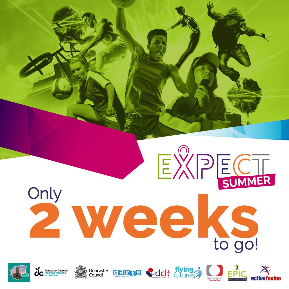 EXPECT_Youth_'s tweet photo. 2. WEEKS. TO. GO! Eeeek! 🤩 The excitement is real! 🤪 😝 We can't wait to welcome everyone to Expect Summer 2019! Spread the word to young people across #Doncaster. More info &amp; booking 👉 https://t.co/3JgYeUoGsj @GailGetmoving @nightgibson @Creative_Youth #yoursummeryourway https://t.co/WmFaslwMEq