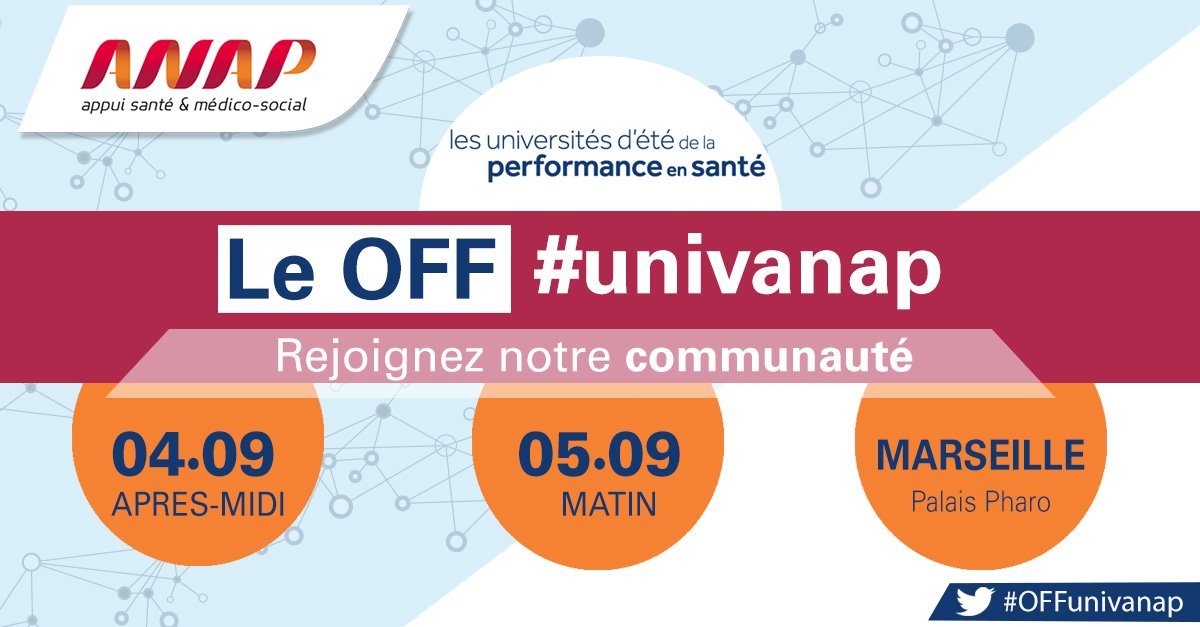 paulinesassard's tweet photo. Le #OFFunivanap s’installe à #Marseille
Professionnels de #santé de #PACA inscrivez-vous aux 4 ateliers proposés par @anap_sante les 4 &amp; 5 septembre pour découvrir de nouvelles méthodes pour accompagner la transformation de vos structures #EHPAD #hôpital
https://t.co/VlsgME5WKQ https://t.co/wzDBemzua7