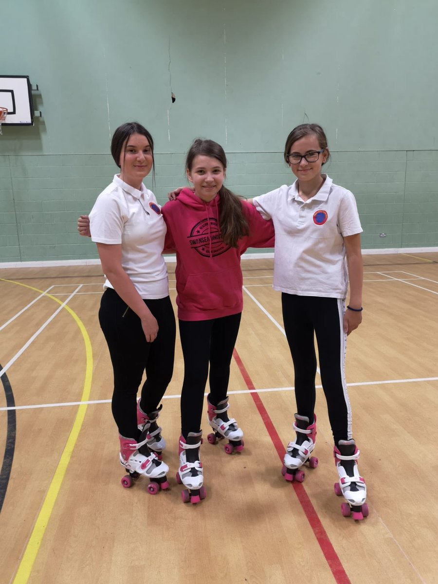 Yr 9 pupils enjoying so fun on roller skates this morning