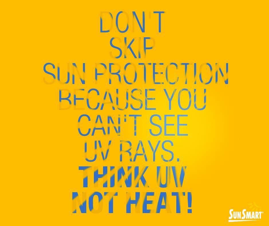 Melanomaonmymin's tweet photo. Don’t skip sun protection because you can’t see UV Rays. 
THINK UV ~ NOT HEAT! #uvrays #awareness #sunprotection #sunscreen #melanoma #cancer #skin #sun #sunsmart #hats #sunglasses #sunprotectiveclothing 
#uvscale https://t.co/zOZh5JJDZG
