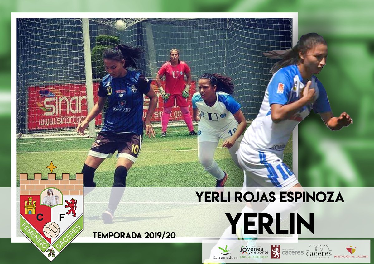 CacerenoFem's tweet photo. Yerlin es la decimotercera jugadora que conforma  para la plantilla del Club de Fútbol Femenino Cáceres para la temporada 2019/20 en 1ª División B.
¡BIENVENIDA! 

⚽️💚⚽️💚
#Yerlin
#Fichaje https://t.co/EaQWKkgo9z