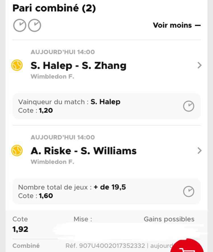 Pronovip3's tweet photo. Premier combi du jour 🤔👌🤞🤞

#teamparieur #parionssport #wimbledon #halep https://t.co/wtHQtZWaBQ