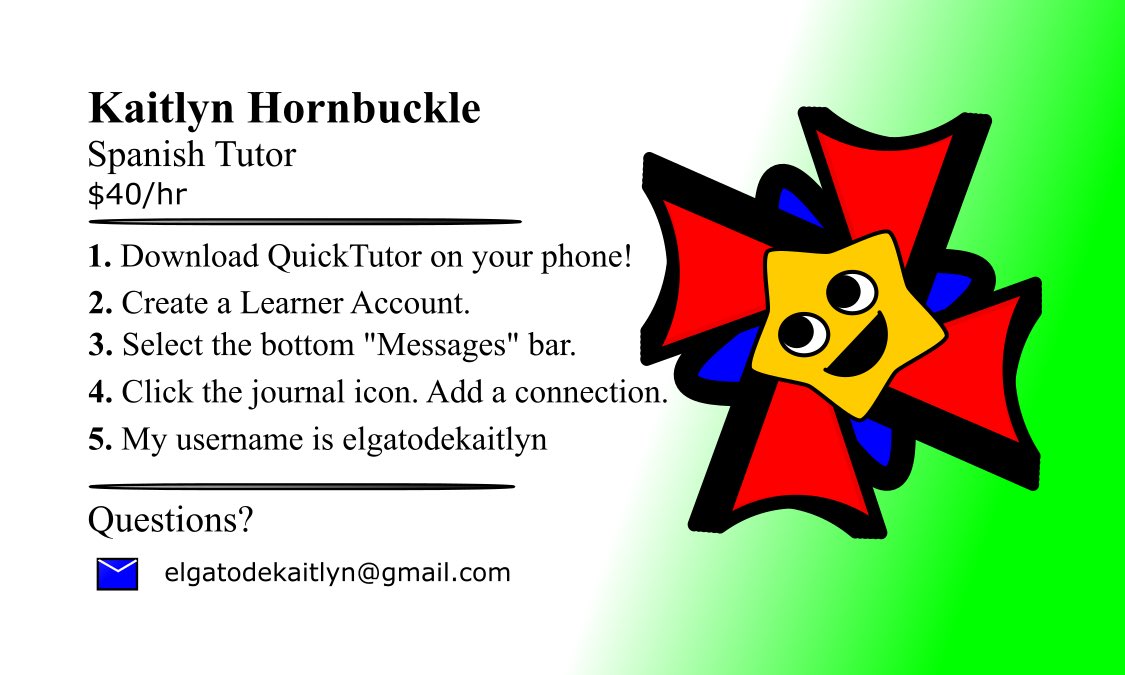 catsandtech's tweet photo. @meredithpaige16 ¡Hola! I’m currently an online Spanish tutor! I can teach Spanish 1 all the way through AP Spanish and create curriculums. I absolutely love helping people learn and make it as fun and engaging as possible. SO— if you’re interested, I’ve got your back! Here’s my business card 😉. https://t.co/yRbnrMuUui