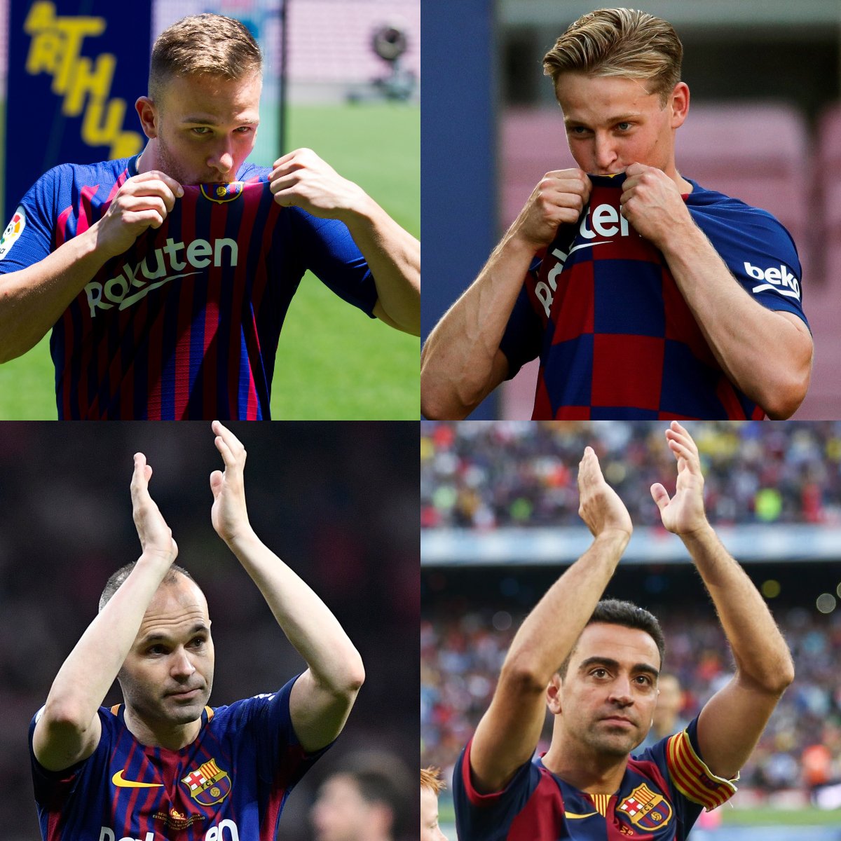 LaLiga's tweet photo. 🎩 Xavi
🎩 @andresiniesta8
🎩 @DeJongFrenkie21
🎩 @arthurhromelo

¡Nueva generación, mismo estilo! 

💙🌟❤ https://t.co/h66NpUzfSn