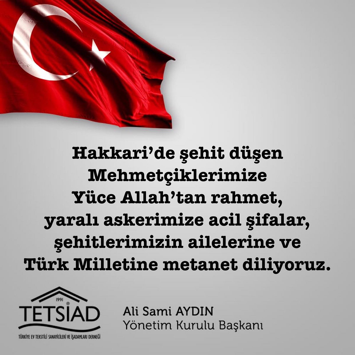 Hakkari’de şehit düşen Mehmetçiklerimize Yüce Allah’tan rahmet, yaralı askerimize acil şifalar, şehitlerimizin ailelerine ve Türk Milletine metanet diliyoruz.
