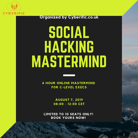 How to #protect your company #brand and #data while #educating your #employees on the #dangers of #SocialHacking via their #devices (mobiles, laptops etc)? We are running a 10 seat Mastermind for C-level execs on the 7th August. Visit buff.ly/2LibIGz for more info today!