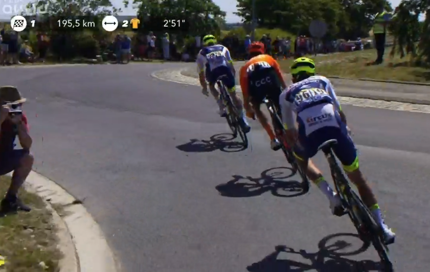 JPHHenneton's tweet photo. #cyclisme 🚴‍♂️ #TourdeFrance 🇫🇷    3 coureurs en tête avec 2'51" d'avance

- Michael #Schär (#CCC)
- Yoann #Offredo (#WantyGobert)
- Frederik #Backaert (WantyGobert)

#TDF #TDF19 #TDF2019 #wielrennen #cycling https://t.co/PBtjK8nwct