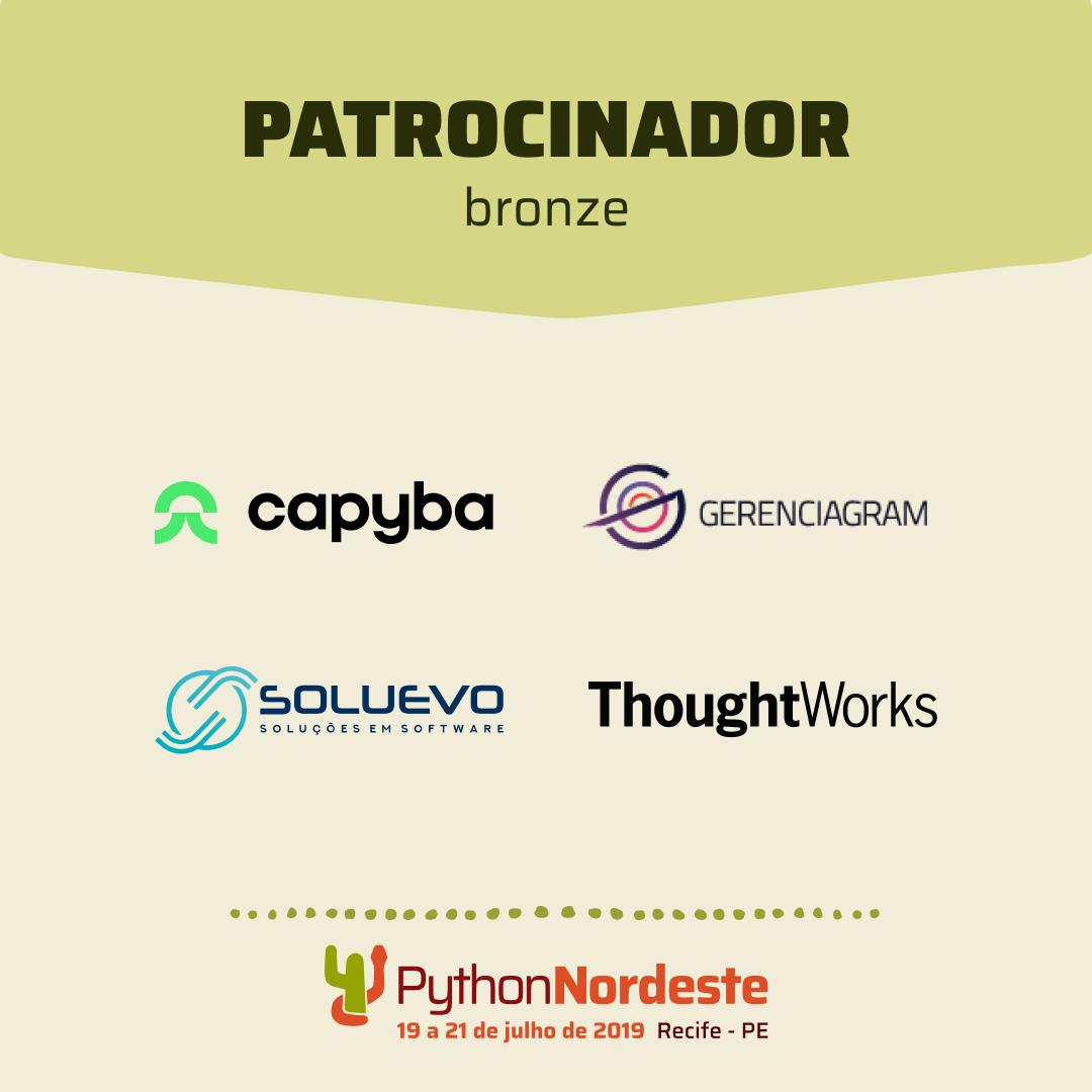 PythonNordeste's tweet image. Queremos muito agradecer pela contribuição dos nossos patrocinadores Bronze para a realização da Python Nordeste 2019! Capyba, @gerenciagram, Soluevo e @thoughtworksbr são empresas que utilizam Python e incentivam o crescimento da comunidade.
#pyne #pyne19 #pythonnordeste