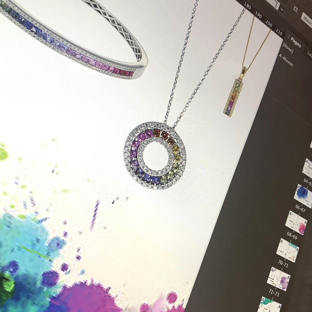 We are literally adding a splash of colour to our latest design work currently in progress in the studio...

#GraphicDesign #MagazineDesign #Design #Jewellery #ColouredGemstones #Diamonds #Colour
