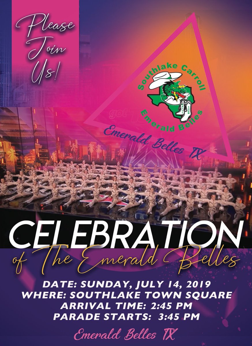 Carrollisd's tweet photo. We are less than a week away from celebrating our outstanding Emerald Belles! Clear your schedule for Sunday, July 14 and join Dragon Nation in Town Square for a parade honoring these amazing Dragons! Be there early, the parade will get started at 3:45. #ProtectTheTradition https://t.co/gqVgMd5svC