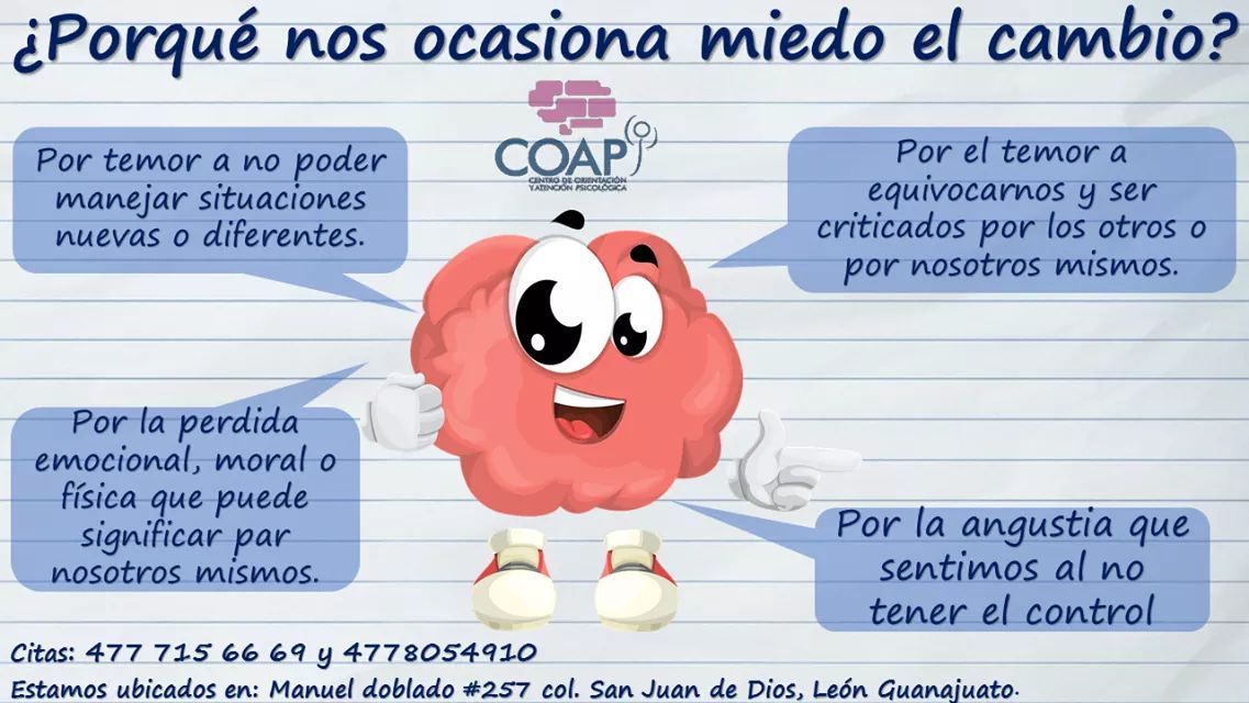 Coapy_psic's tweet photo. El miedo al cambio es el temor que aparece en nosotros alta situaciones que impliquen el salir de nuestra zona de confort
#miedoalcambio #miedo #COAPY #FelizMartes #BuenosDiasATodos #9DeJulio #psicologos #Psicologia #síguenos #conocenos https://t.co/MLO0d66UKZ