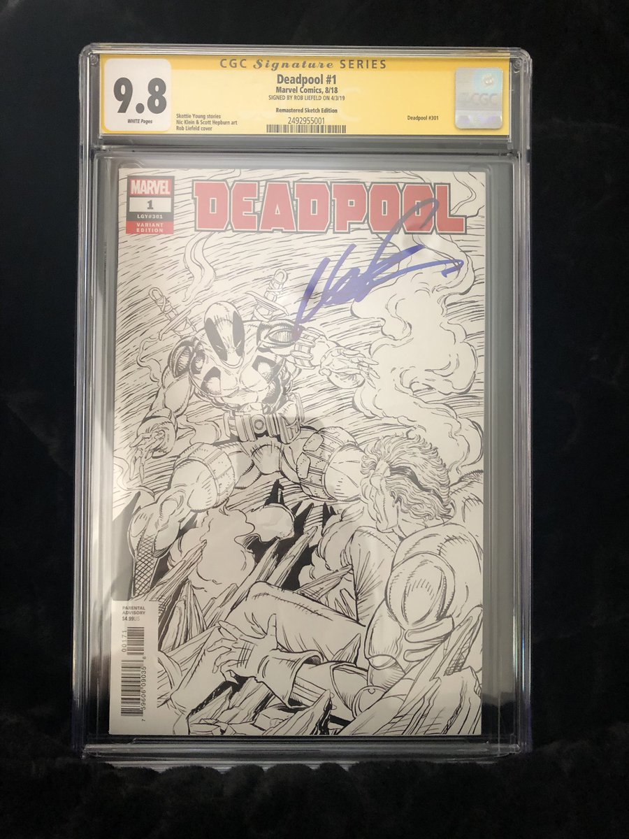 mindfawk's tweet photo. Had @robertliefeld sign this beauty at his #MajorX launch party in Dallas! That blue signature just pops! I was expecting a 9.4/9.6 so I'm happy! This will be going onto the #Deadpool wall! #Remastered #deadpoolsdaddy https://t.co/p1wf4Ct3qP