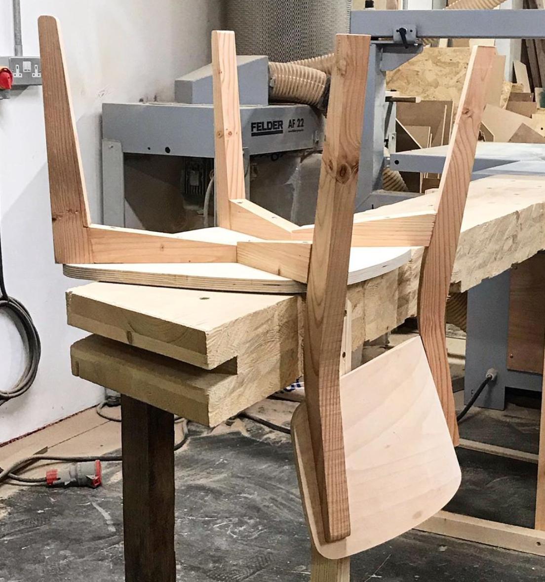 jamesukdesign's tweet photo. Tweaking the angles and dimensions of the first rough prototype for our new stacking Low Chair. Finished product to be made in stained Birch Ply...get your colour palette ready! #designjunction #designjunctionkingsx #LDF19 #lowchair #furnituredesign #madeinbritain #E17 https://t.co/ejXWFGH7j0