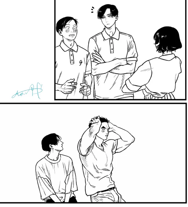 進捗。猪去の身長のこの感じが描いてて好き。 