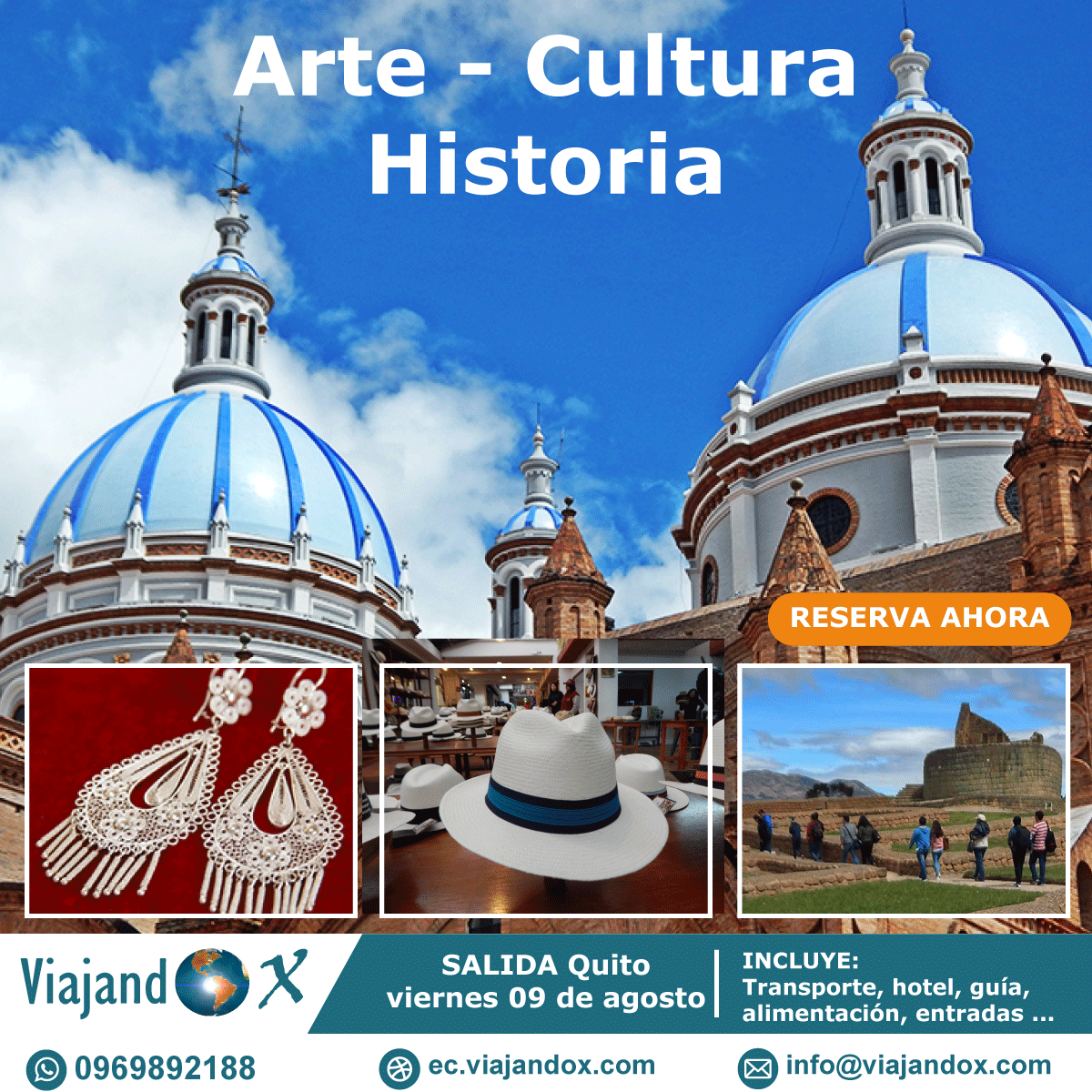 viajandox's tweet photo. Cuenca + Gualaceo + Chordeleg + Ingapirca
✔️ Salida de Quito 09 de agosto
Incluye: hotel, alimentación, entradas, transporte y guía
🤙 02 268 1568 - 02 290 1283 - 096 989 2188
✍️whatsapp +593 96 989 2188
https://t.co/Kex6AetnxY
#ViajandoX #Cuenca #Ecuador #Ingapirca #Gualaceo https://t.co/RKAV3jTC6o