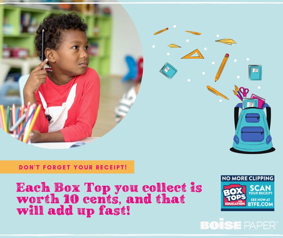 BoisePapers's tweet image. When you’re #back2school shopping, look for products with #BoxTops to help earn money for your school. Remember, Boise Paper products w/ Box Tops are at @officedepot. bit.ly/2EaE0gL
