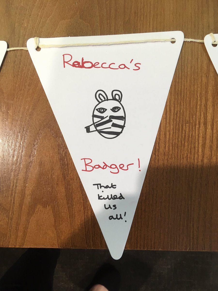 rebeca_cityplym's tweet photo. Some inspiring memory bunting from the @cityplym #Access2019 celebration! Love the badger drawing!! Law lessons wouldn’t be complete without hypothetical murderous animals :) #40YearsofAccess https://t.co/QUkqGmQYiv