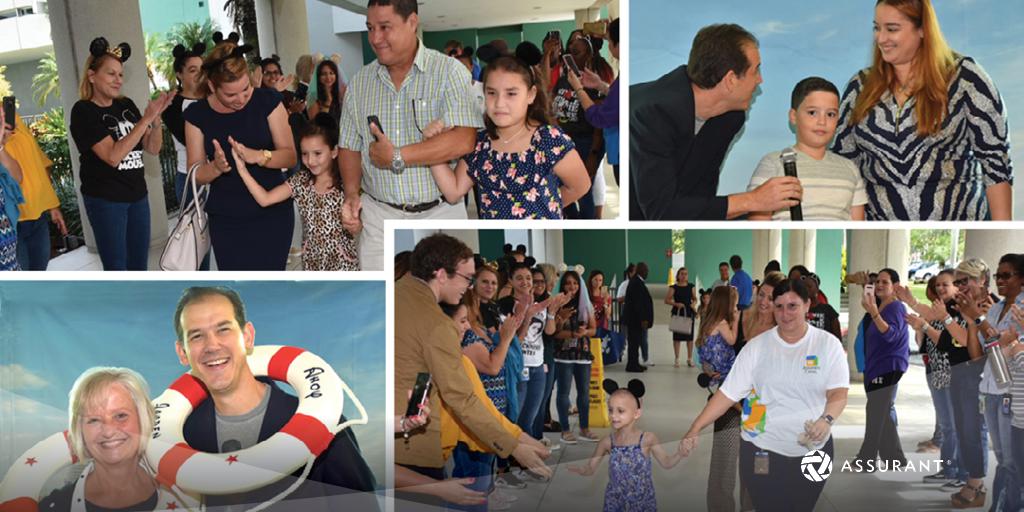 Assurant's tweet photo. Wishes come in all shapes & sizes, but the magic unfolds when our employees, like those in Miami, come together to make wishes come true. With support from Assurant Foundation, we celebrated the Disney cruise wishes of 3 children in partnership w/ @makeawishsfla. #AssurantCares https://t.co/0TUM0VsJl2