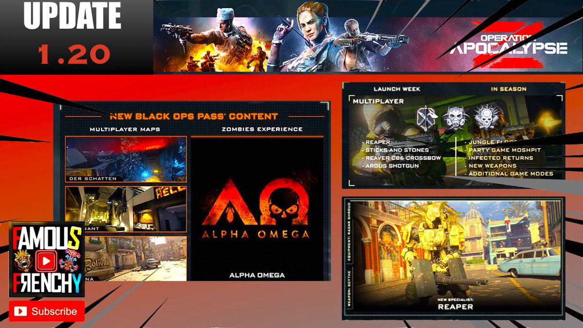 frenchy_fame's tweet photo. [ BO4 ] 1.20 Update - OPERATION APOCALYPSE  Z
**LINK BELOW **
https://t.co/xFE25C4OHS
******
#newupdate #bo4z #famousfrenchy #dlcweapon #bo4newmaps #reaper #blackops4 #callofduty #operationapocalypsez #youtube #kontrolfreeks #treyarch https://t.co/I1ChLWMuDv