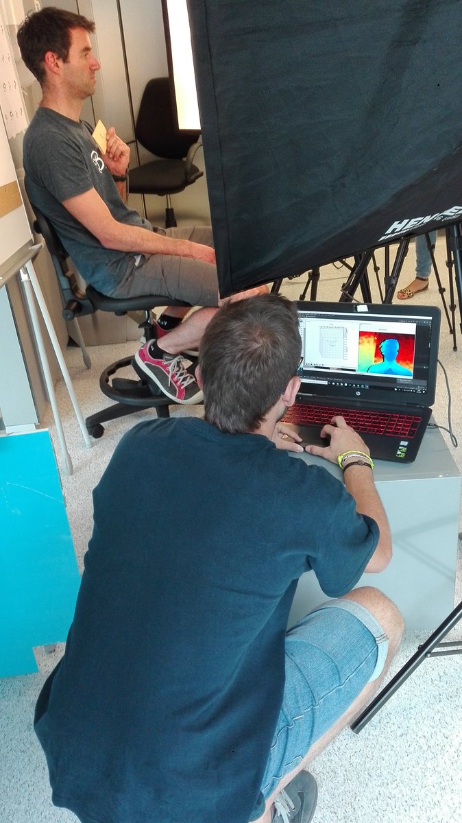 xavi_sevillano's tweet photo. At @emblbarcelona with @AbadiasNeus comparing  and  facial shape capture using photogrammetry and low cost depth imaging #BEGiN https://t.co/xQEP9JEGXw