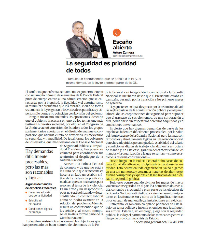 arturozamora's tweet photo. El conflicto que enfrenta el gobierno federal con un amplio número de elementos de la Policía Federal pinta de cuerpo entero a una administración que se caracteriza por la ineptitud, la ilegalidad y el autoritarismo, al minimizar problemas que los rebasan. https://t.co/jb0EJKq2a2 https://t.co/44T6laP19C