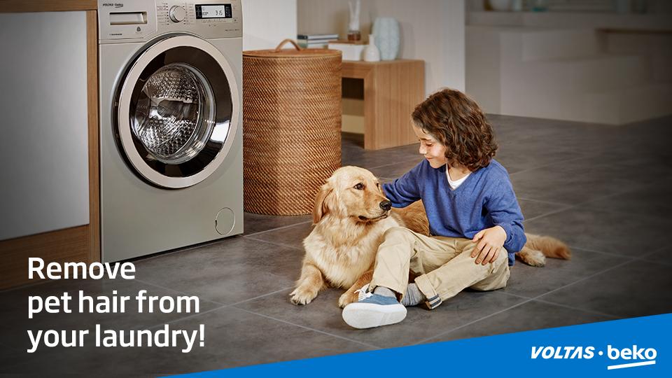 VoltasBeko's tweet photo. With the Pet Hair Removal feature of #VoltasBeko washing machines, get laundry that’s free of pet allergens and hair. Now let your little one play with pets!
#TestedByRealMoms #WashingMachine https://t.co/UuDjx4LsOF