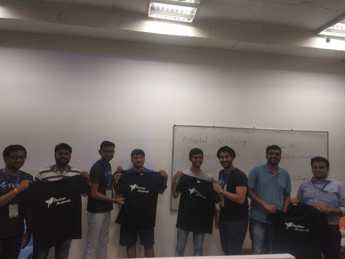 fluttervadodara's tweet image. Thank you @flutterarsenal for sponsoring us the awesome Flutter Arsenal t-shirts and stickers for the Hackathon. 
#flutterbootcamp19 #flutterbootcampvadodara