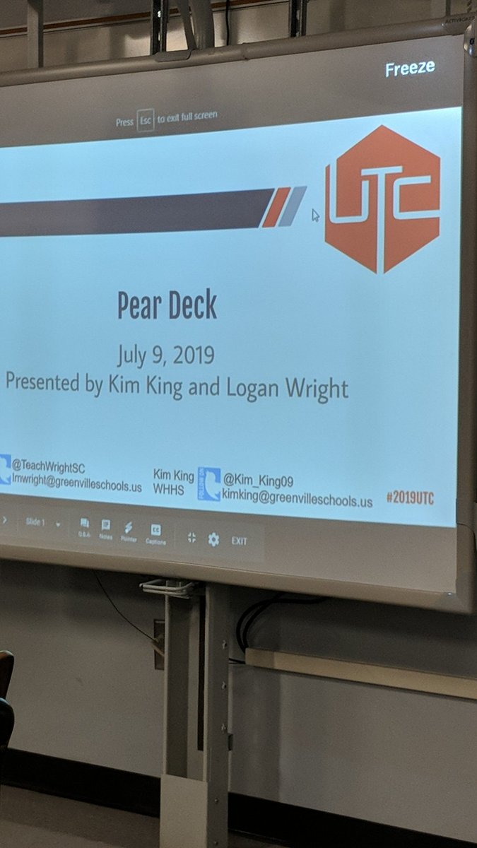 MathCSLady's tweet image. Starting my day at #2019utc with @TeachWrightSC and @Kim_King09 learning about #peardeck.