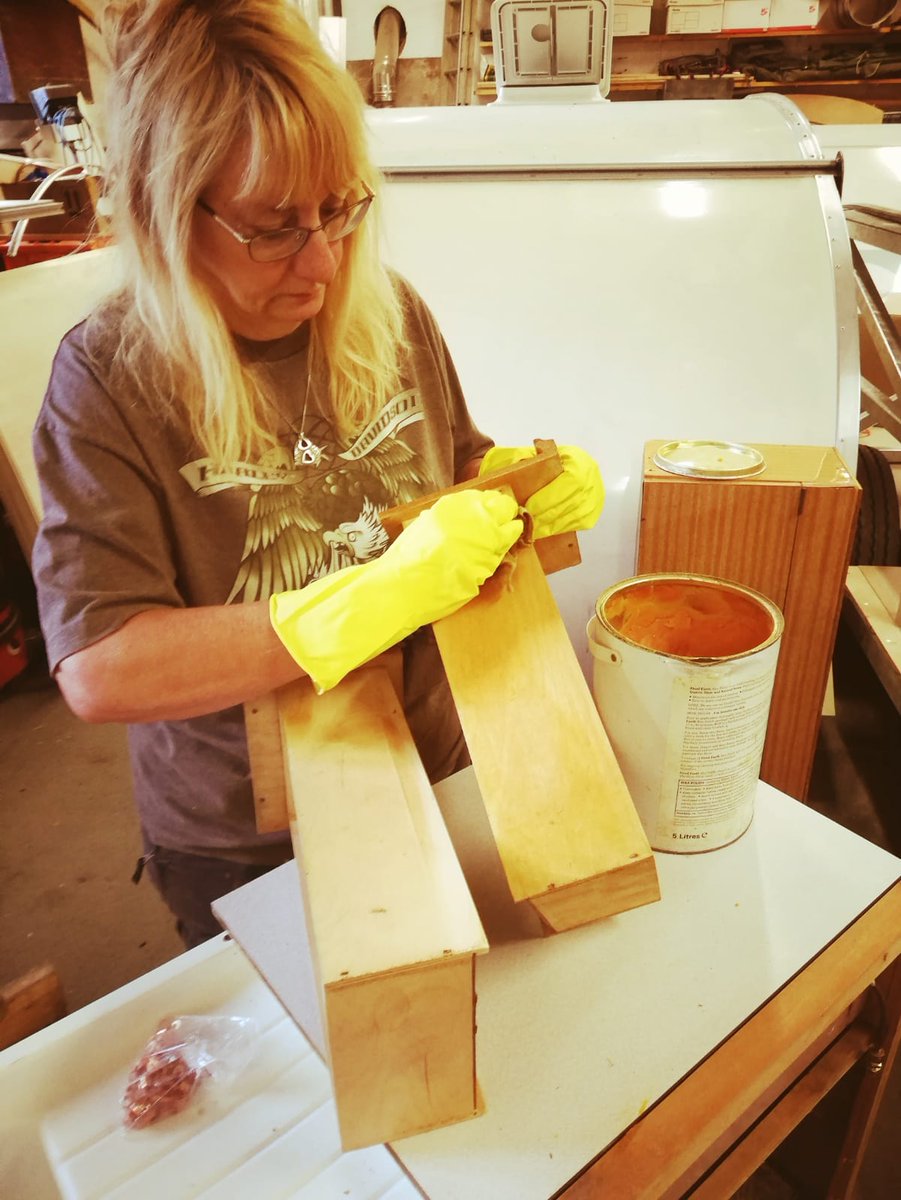 TheEnglishCarav's tweet photo. Last month a memory post of us working on Stuart's 1970's Alpine Sprite.. Putting original cabinets back into the restored caravan. #alpinesprite #caravanlove #TuesdayMotivation https://t.co/UqmdVYVZuR