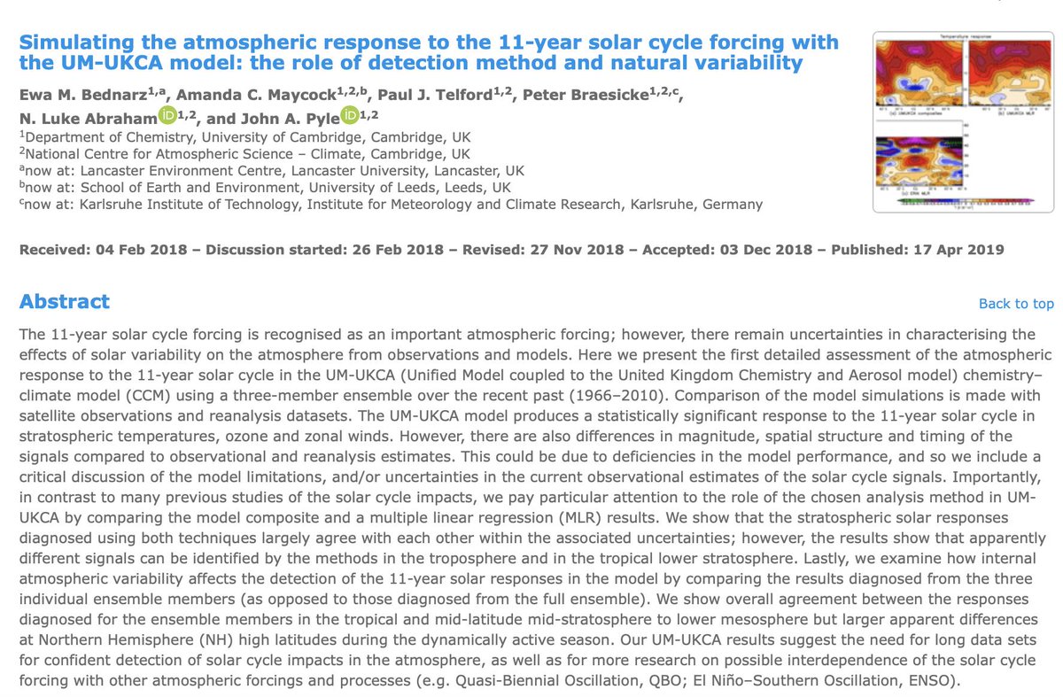 WWeijari's tweet image. New study finds clear atmospheric responses to the 11 year solar cycle. doi.org/10.5194/acp-19… #climatechange #solarforcing