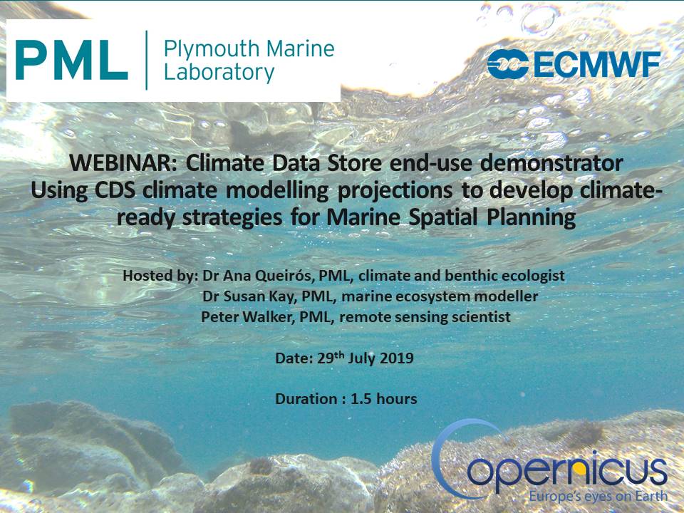 I am hosting this webinar w/ <a href="/PlymouthMarine/">Plymouth Marine Lab</a> colleagues for #stakeholders on using #climate #modelling data at new <a href="/CopernicusEU/">Copernicus EU</a> #ClimateDataStore to inform #marinespatialplanning. If you would like to attend please email me anqu@pml.ac.uk. Thanks