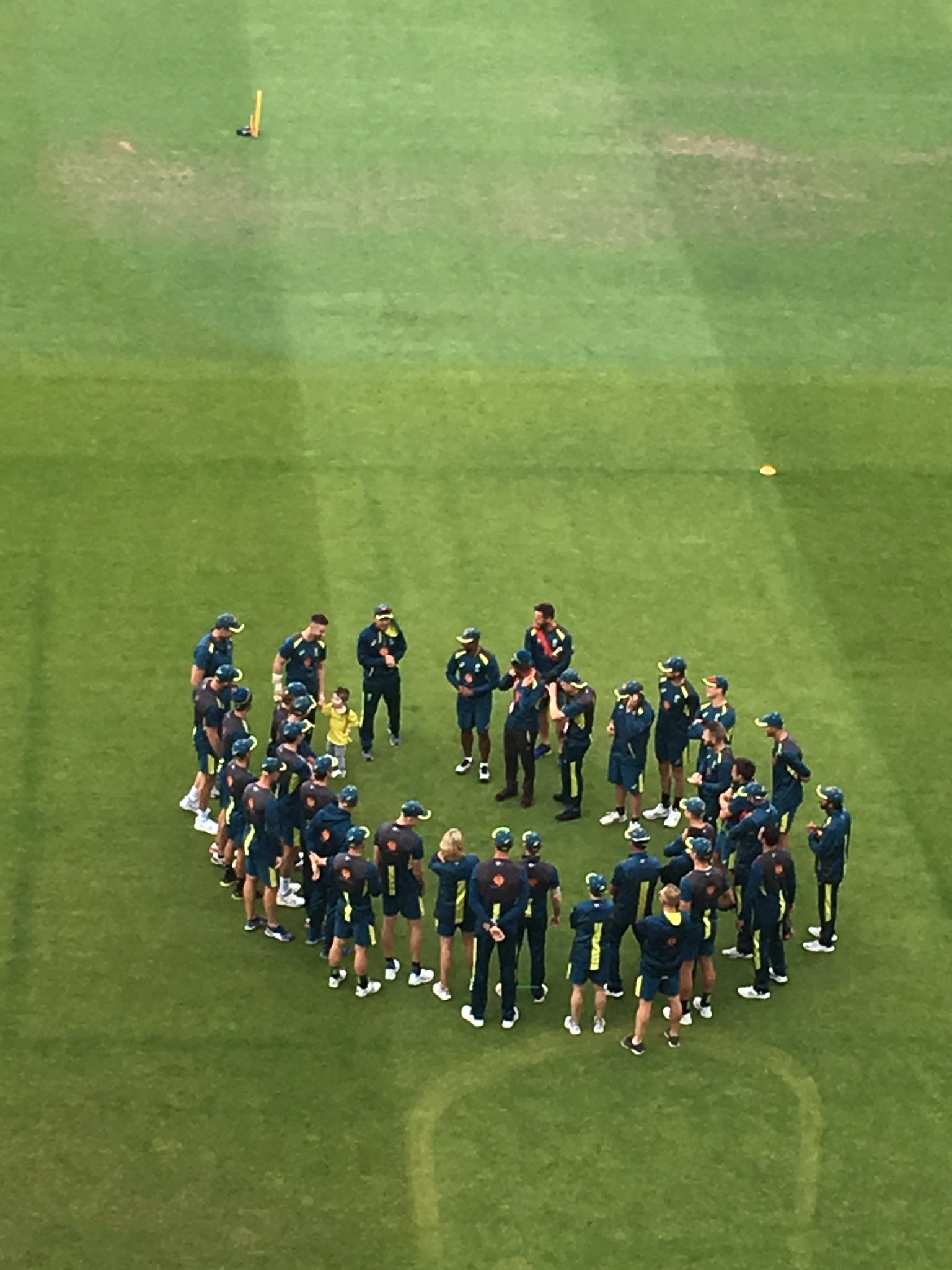 Aussies just sang happy birthday in the team huddle to Shaun Marsh s boy. Everyone is wearing shoes 