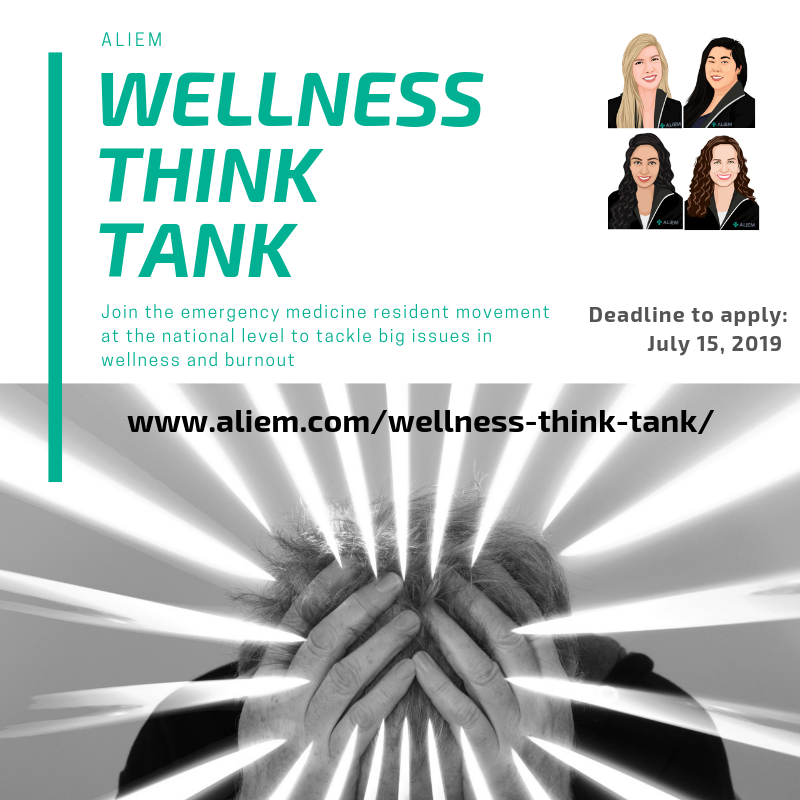 ALiEMteam's tweet photo. Wellness Think Tank 2019-20 application ⏰ deadline for EM residents = July 15. Check out some of the 💡 projects you can join at the national level, led by Drs. Rebillo, Li-Sauerwine, Mott, and Shah. See thread. @WellnessTT https://t.co/Qp4NhuZWkT