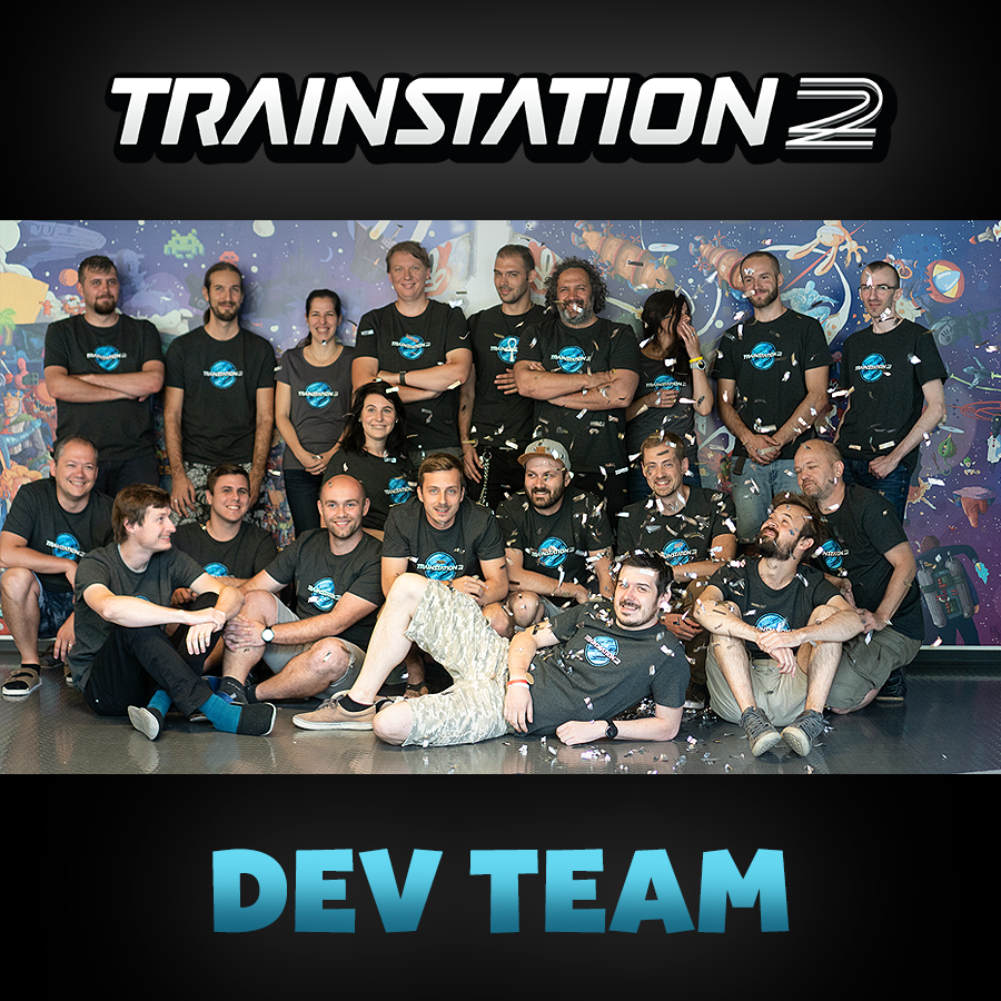 TrainStation2's tweet photo. Meet the #TrainStation2 dev team in all their glory! It took us just 15 minutes to gather everyone from the same team for a group photo. #playerstoplayers #gamedev https://t.co/QjqEOJHAly