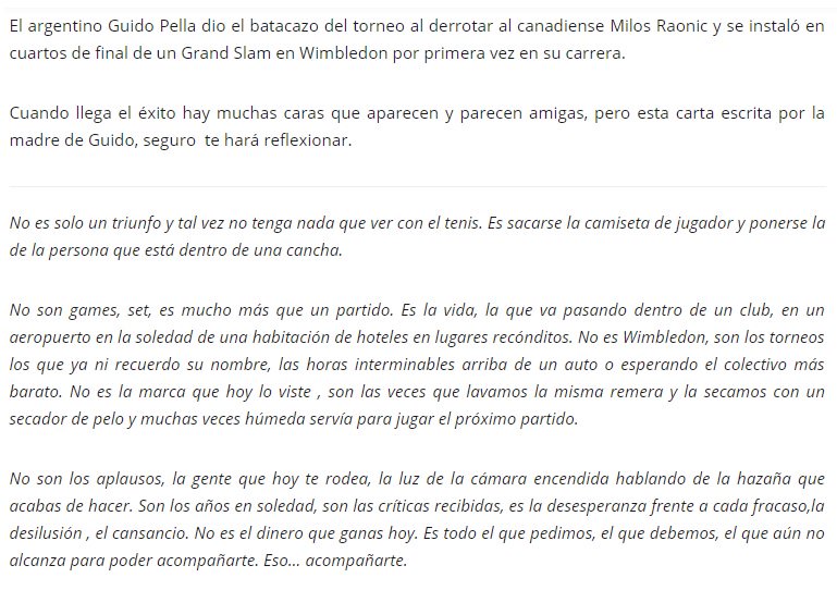 otradoblefalta's tweet photo. Carta escrita por la madre de @guido_pella 🇦🇷 tras el acceso a los cuartos de final de #Wimbledon. Para reflexionar por todo lo que pasa una familia de un jugador con proyección internacional

📝📸 @vidaytenis https://t.co/IhRMnuGQvN
