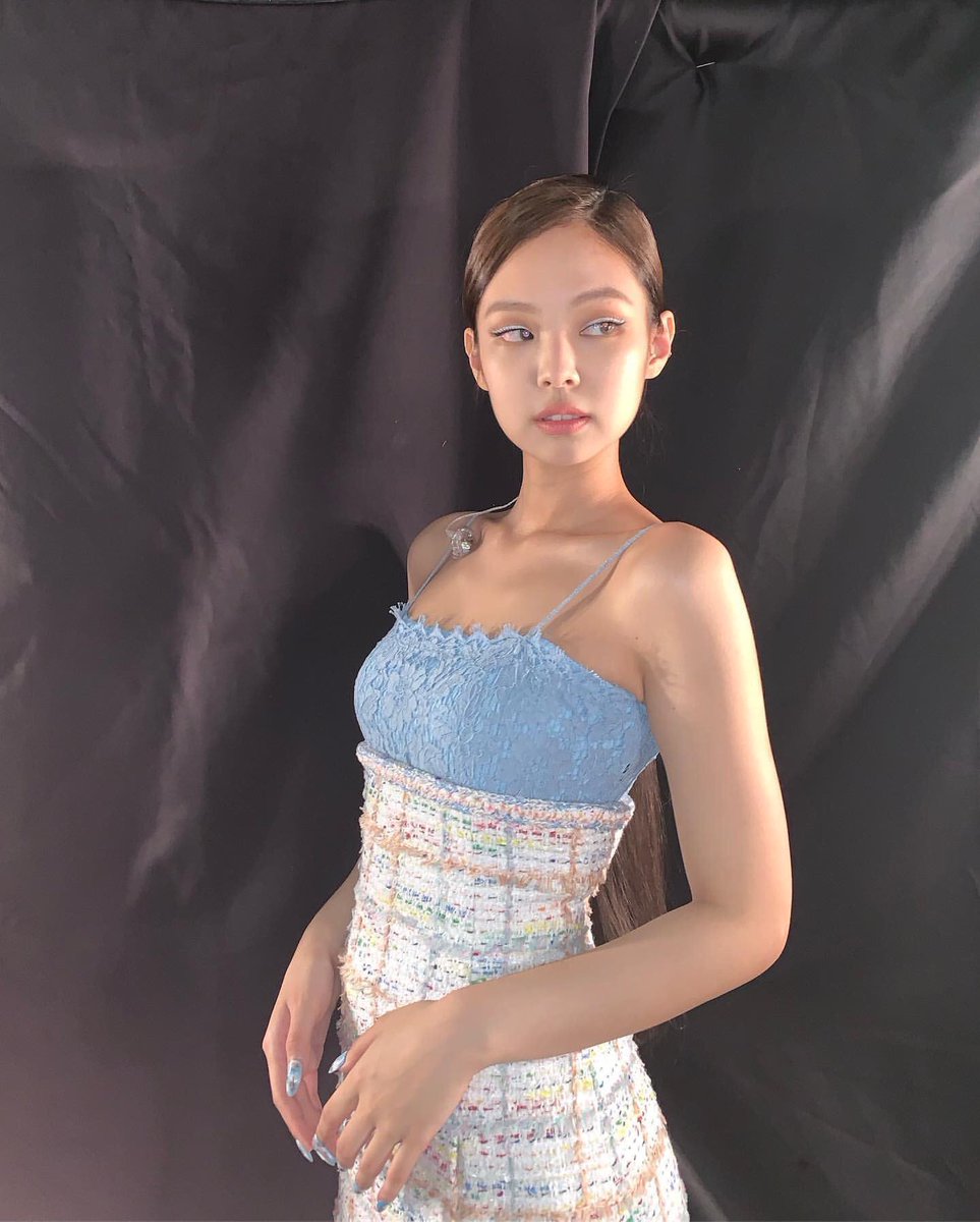 blackpink jennie blue dress Sky Blue Bowknot Off Shoulder Charmeuse Bridesmaid Dress main image 0