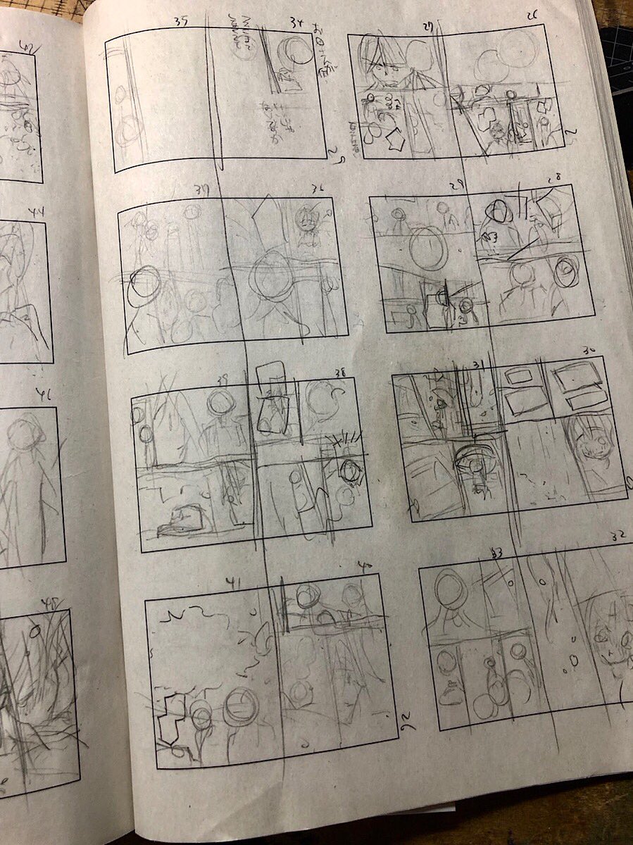 田中メカ Pa Twitter ざっくりしてるぶんネームも難儀するんですけどね 半分までネーム描けたら 残りは4コマノート をさらに半分に割って超絶ミニネームで画面を作っていくよ