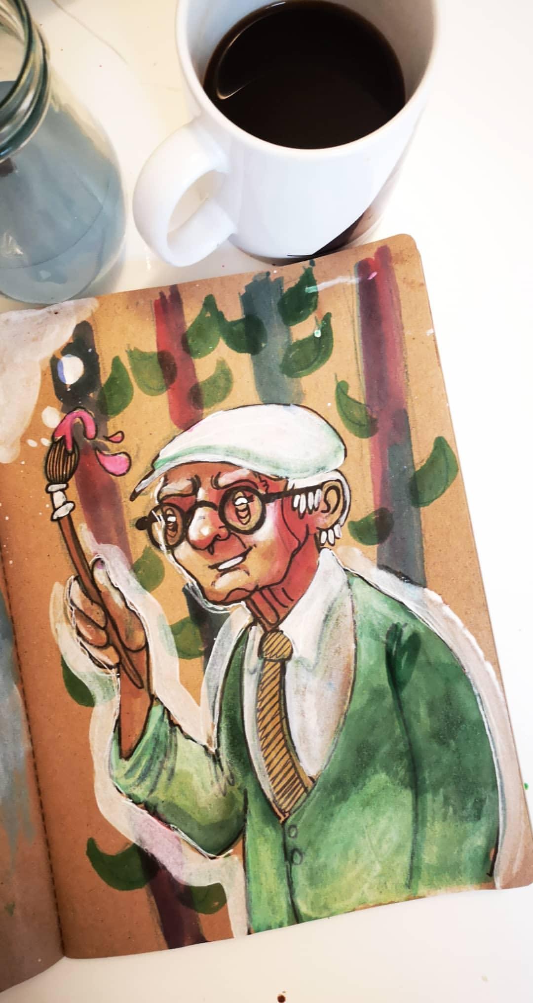 Happy birthday David Hockney. Skecth from breakfast this morning.    