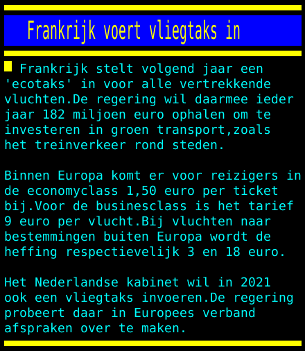 Teletekst's tweet photo. Frankrijk voert vliegtaks in https://t.co/h5BCjkZ8Qs