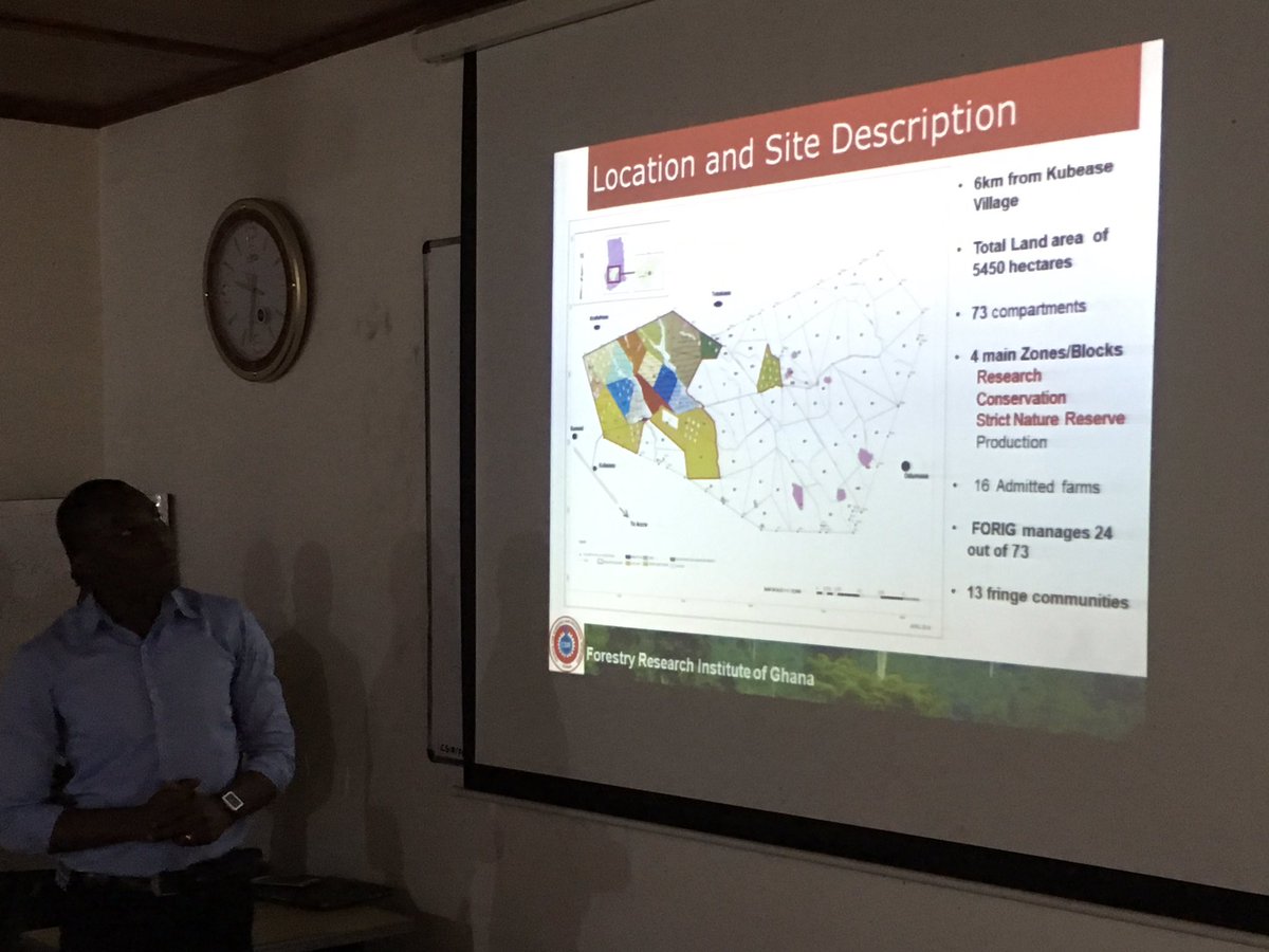 BUForestry's tweet photo. #buforestryghana2019 day 3: at #FORIG HQ @csir_ghana in #kumasi greeted by eminent scientis Prof Mark Appiah, Dr Ernest Foli & Mr James Amponsah (and many others). Impressive overview of research facilities, projects & sites. https://t.co/n5dgkoMplF