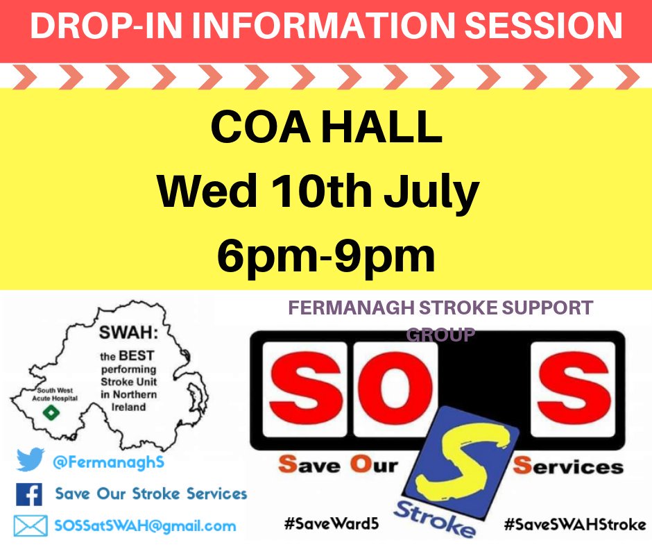 FermanaghS's tweet photo. Heads up #Coa! We'll have volunteers there tomorrow evening with forms and advice around the #stroke consultation. Cone along, bring your friends and family - we need a strong response to #SaveSWAHStroke #SaveWard5 Please RT https://t.co/5AVmnIOR2N