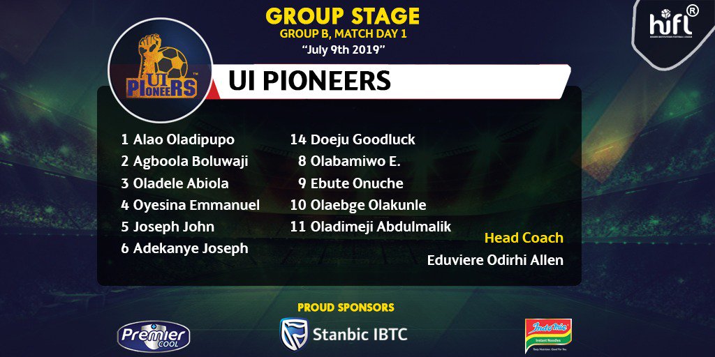 HiFLNigeria's tweet photo. The starting eleven of @UIPioneers for the #UIvsABUAD match.

#HiFL2019 https://t.co/qFS8ZEdRxT