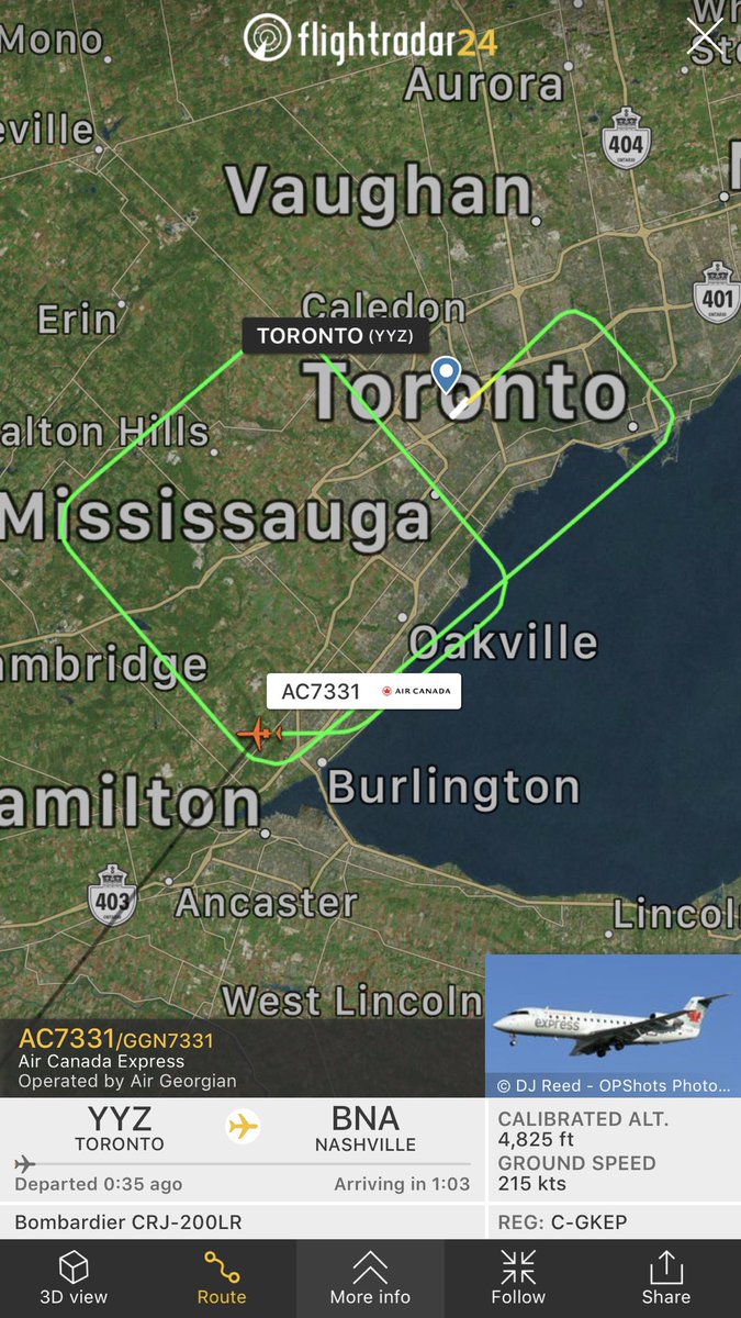TomPodolec's tweet photo. 🔀 DIVERSION 
Air Canada Express/Air Georgian #AC7331 to Nashville returning to Toronto shortly after departure. Reporting a landing gear retracting issue. Toronto Pearson Fire standing by. Landing runway 06R https://t.co/r8rPbhb5ZG https://t.co/sliCg7Bom6