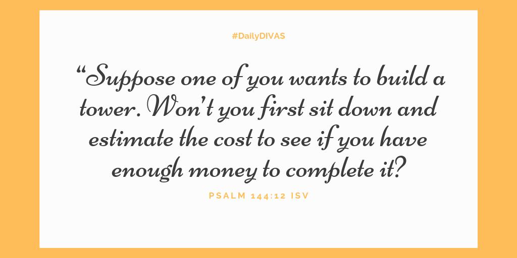 TheDIVASImpact's tweet photo. What are you wanting from life? 
What is the cost for what you want?
Will it be worth the cost for what you want? 

What are you investing in?

https://t.co/f2A1cDU57F

#dailydivas #dailydivaschallenge #bibleverse #devotional #verseoftheday #faith #countingthecosts https://t.co/z5pmeBirKu