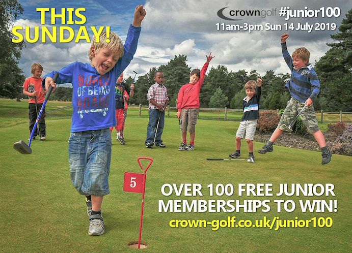 Brilliant initiative from <a href="/CrownGolf/">Crown Golf</a>, giving away 100 junior memberships this Sunday across their 18 different venues around the south of England 👏👏 Find your nearest one here >> crown-golf.co.uk/junior100/