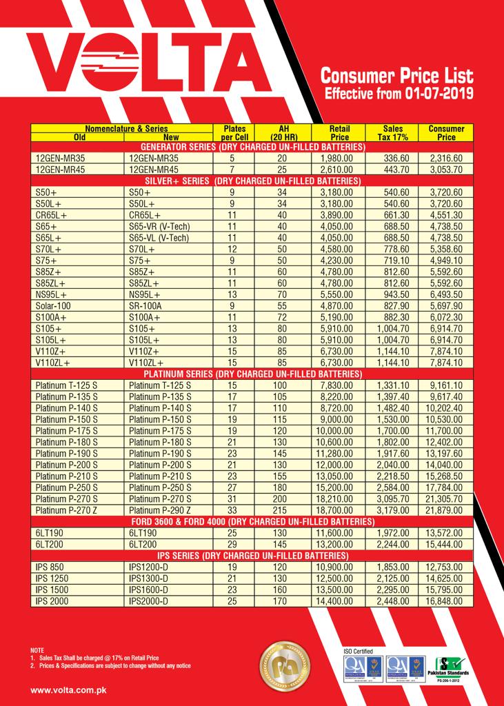 Melodybatteryservice On Twitter Volta Batteries Prices Effective From 01 07 2019 Enjoy A Peaceful Drive Without Any Battery Hassles 0343 5111866 Shop 03 Block 05 Melody Market Main Civic