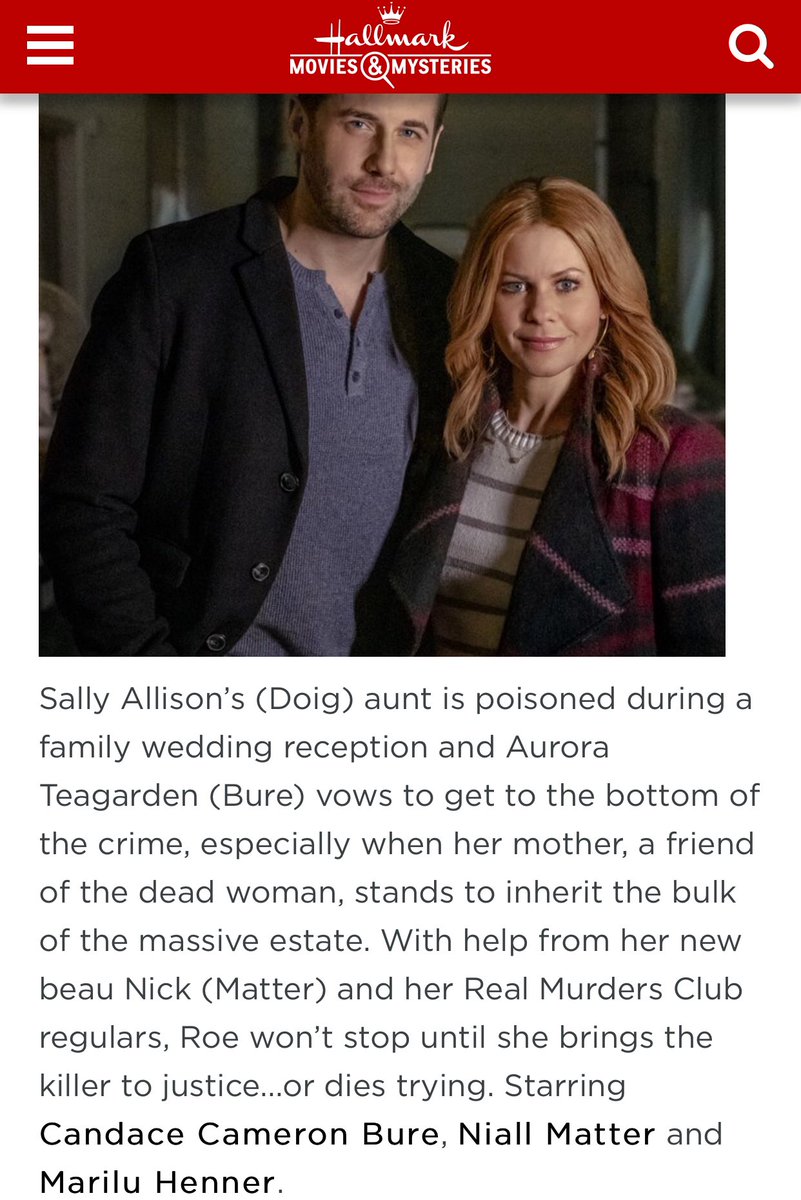 NiallMatterFans's tweet photo. @proudmawmawof3 @karen_rentz @hallmarkchannel @niallmatter @thekathyjane @candacecbure @niallmatter will be in all 3 of the upcoming #AuroraTeagarden movies. And based on the description of #AnInheritanceToDieFor (the 2nd of the 3 movies) it appears that he will be the love interest for @candacecbure character Roe. https://t.co/LJCdHzQqLW