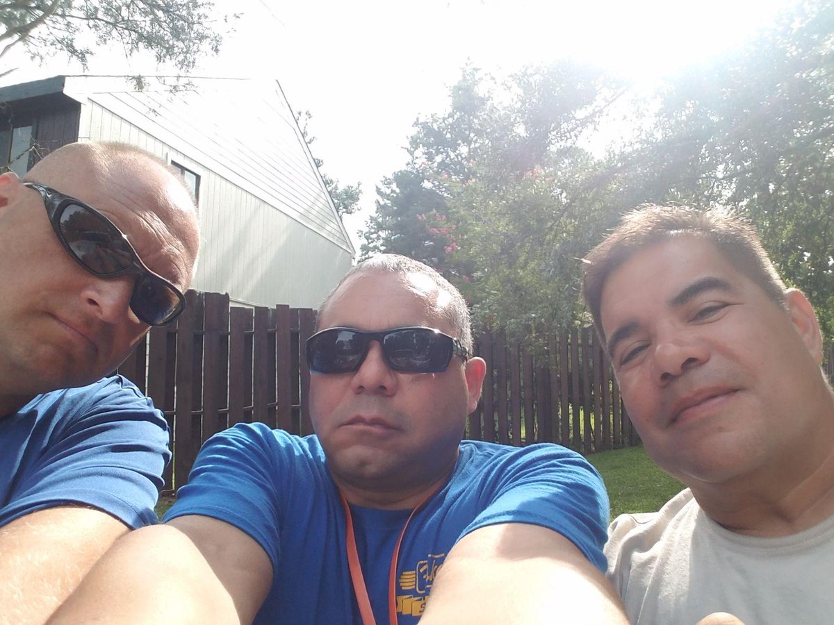 RCSD's tweet photo. Sgts. Timmy Dial and Gerardo Swall, and Capt. David Soto assisted an elder #community with limited resources in building a fence. #TeamRCSD https://t.co/ptRRX6POfz