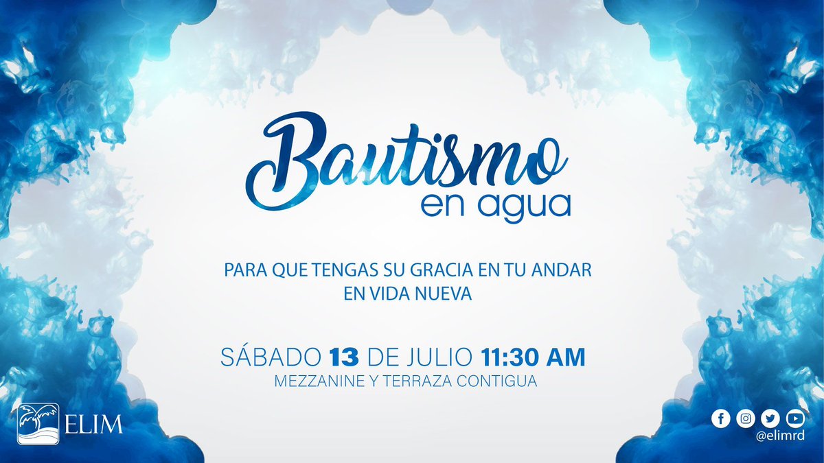 ElimRD's tweet photo. 📌 El bautismo es un acto en el cual un cristiano es sumergido en agua para simbolizar el fin de un modo de vida, y el comienzo de algo nuevo. Te gustaría dar este importante paso y empezar un nuevo vivir en Dios? 
📢 Te esperamos este próximo sábado 13 de julio.
#BautismoElimRD https://t.co/BI3oHJS0pd